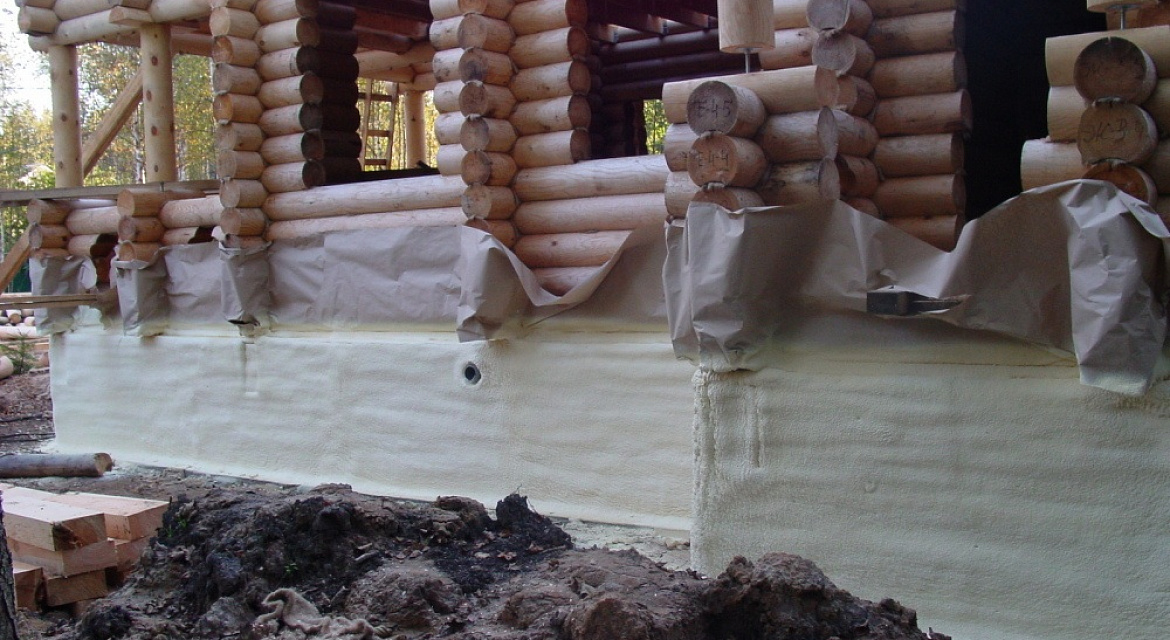 Утепление цоколя бревенчатого дома ппу